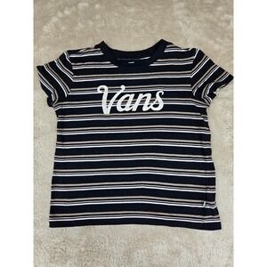 Vans Striped T Shirt Women's Small Black Tan White Pink Logo Tee